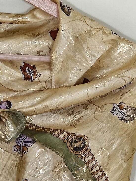 Unbranded Silk Scarf Womens 31 x 32 Inches Multicolor Gold Floral Feathers Print - Picture 13 of 15